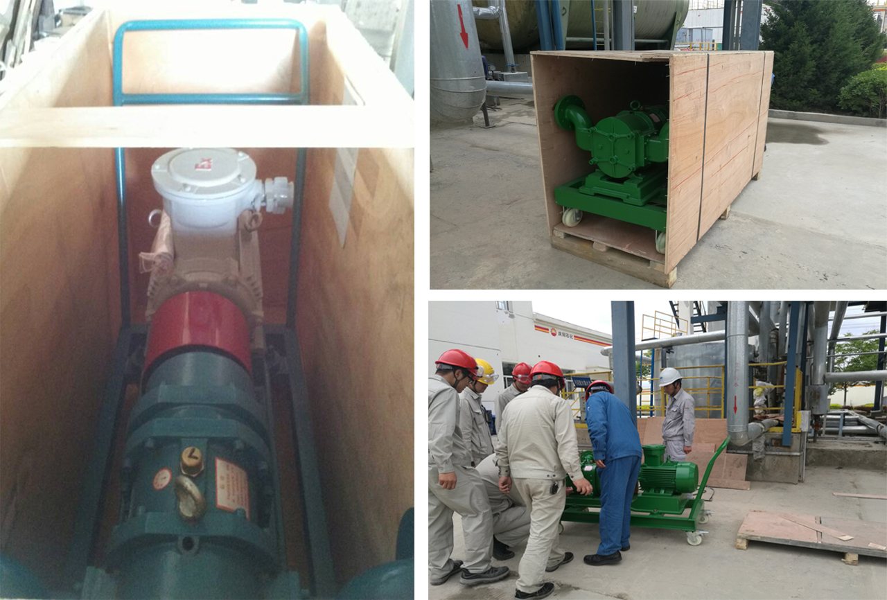 羅德手推式移動泵車應用在石油石化行業污油水混合物輸送泵工位上